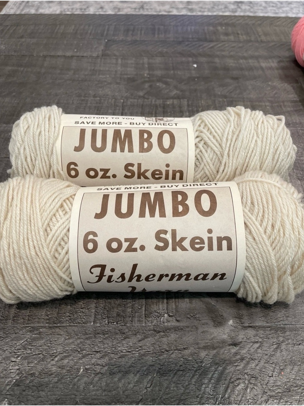Lot of 2 Vintage Fisherman Yarn Jumbo 6 oz Skeins Cream Off White Knitting